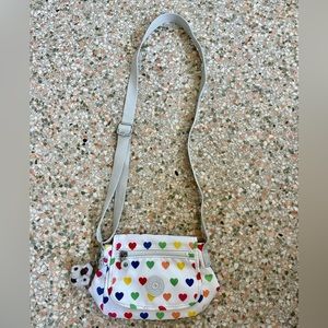 Kipling Sabian multi colored hearts crossbody purse
